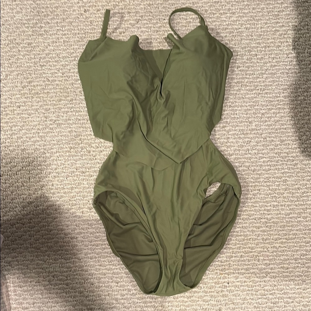 Bat lll Green One Piece Swimsuit with Spaghetti Straps and V-Neck